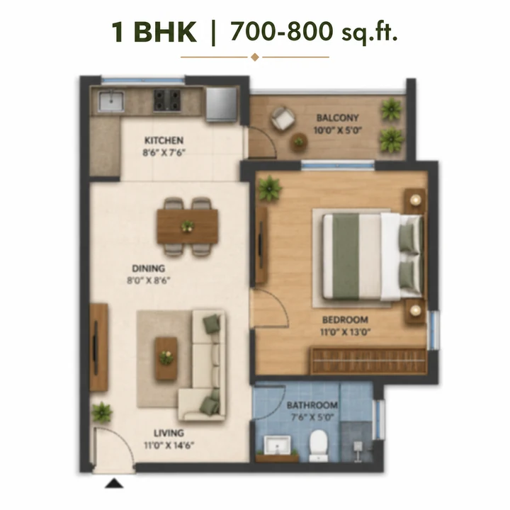 Brigade Granada 1 BHK floor plan layout