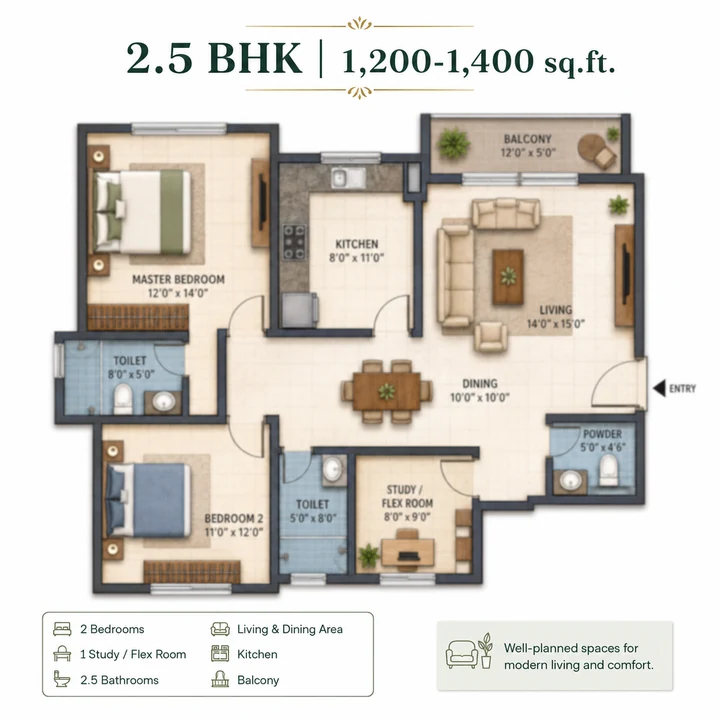 Brigade Granada 2.5 BHK floor plan layout
