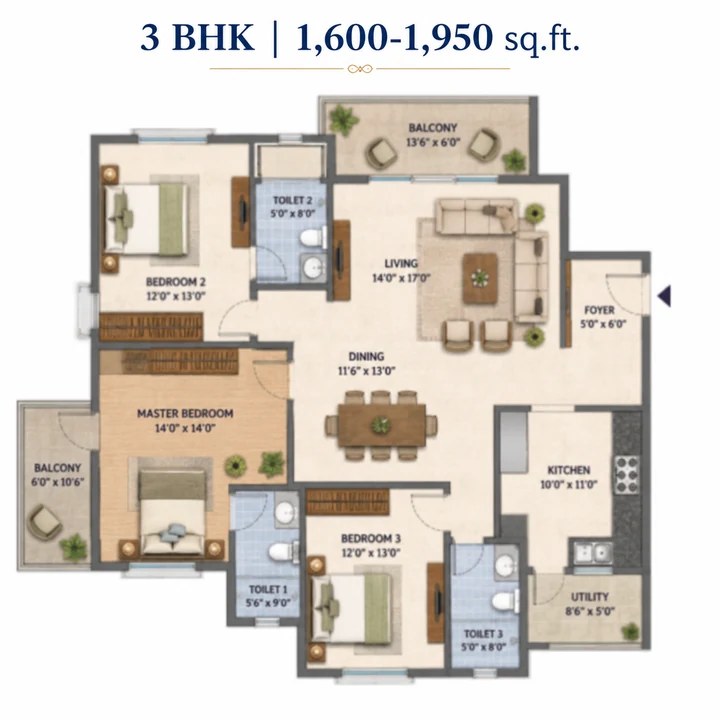 Brigade Granada 3 BHK floor plan layout
